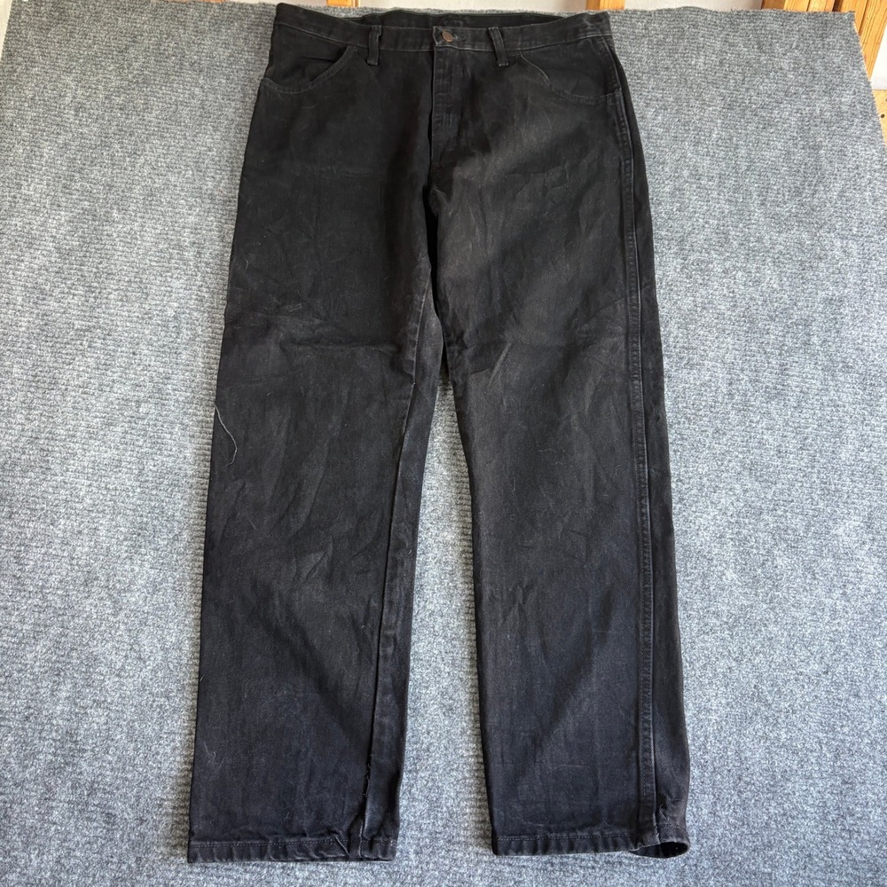 Rustler Mens Regular Fit Straight Leg Black Denim Jeans 38x32